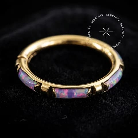 Tn 271 - Argola Clicker Cravejada Opala Lilás - Titânio Revestido de Ouro 18k