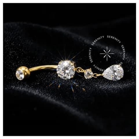 TN1317 - Piercing Umbigo Pingente Gota - Titânio Revestido de Ouro 18k