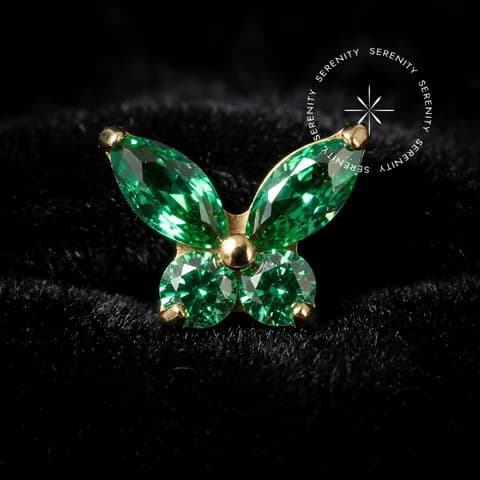 TN2195 - Topo Borboleta Cravejada - Titânio Revestido de Ouro 18k