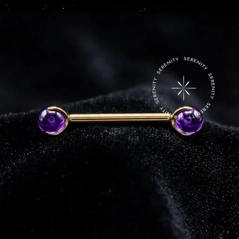 TN1549 - Nipple Ametista Cultivada em Laboratório - Titânio Revestido de Ouro 18k