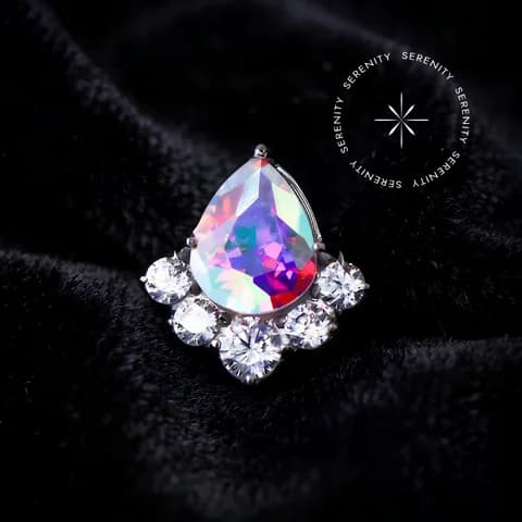 TN1672 - Topo Gota Aurora Boreal Cravejado - Titânio Grau Implante (ASTM F136)
