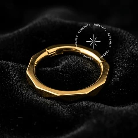 TN1086 - Argola Clicker Geométrica Facetada - Titânio Revestido de Ouro 18k
