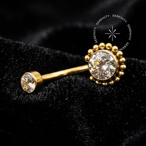 TN660 - Piercing Umbigo Sol Esferas - Titânio Revestido de Ouro 18k