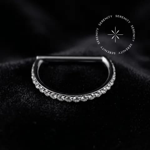 TN1321 - Piercing Argola D-ring Cravejada Fina 1.0mm - Titânio Grau Implante (ASTM F136)