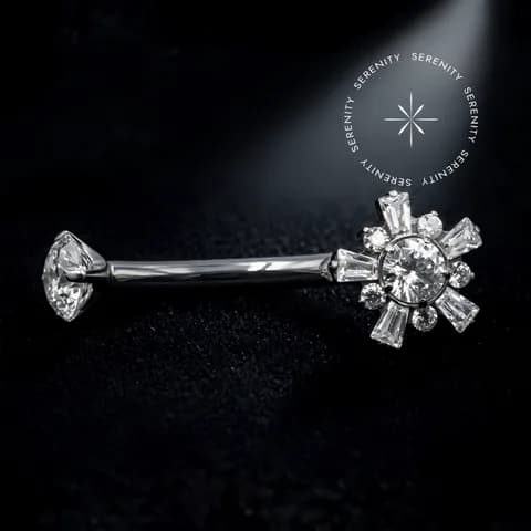 TN1116 - Piercing Umbigo Flor de Baguettes - Titânio Grau Implante (ASTM F136)