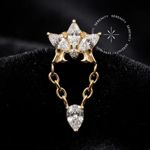 TN715 - Topo Coroa Navetes com Pingente - Titânio Revestido de Ouro 18k