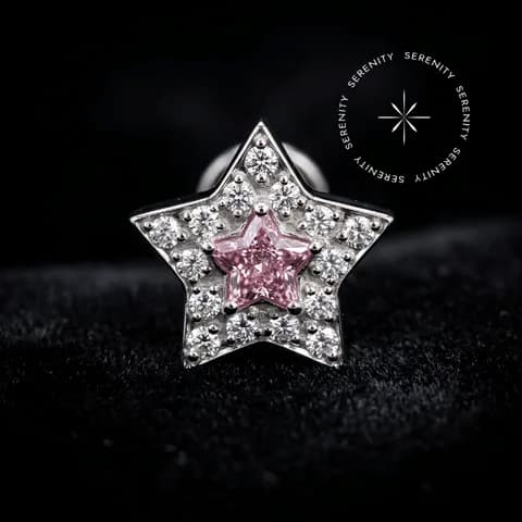 TN 2887 - Topo Estrela 8mm Com Zircônias Rosa e Brancas - Titânio Grau Implante (ASTM F136)