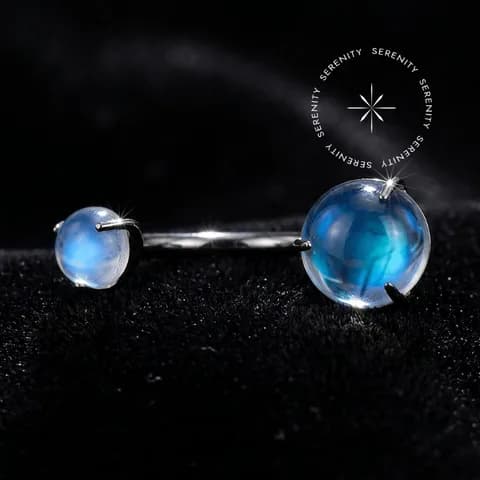 TN1815 - Piercing Umbigo Pedra da Lua Boreal - Titânio Grau Implante (ASTM F136)