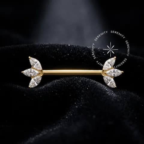 TN1120 - Piercing de Mamilo 3 Navetes Push Pin - Titânio Revestido de Ouro 18k