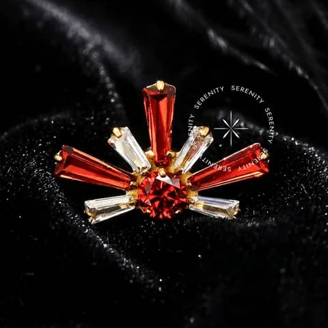 TN1735 - Topo Big Raios Rubi e Cristal - Titânio Revestido de Ouro 18k