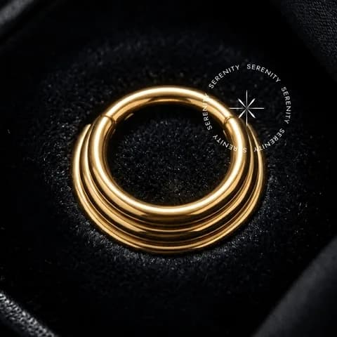 TN821 - Argola Frontal Multi-Ball - Titânio Revestido de Ouro 18k