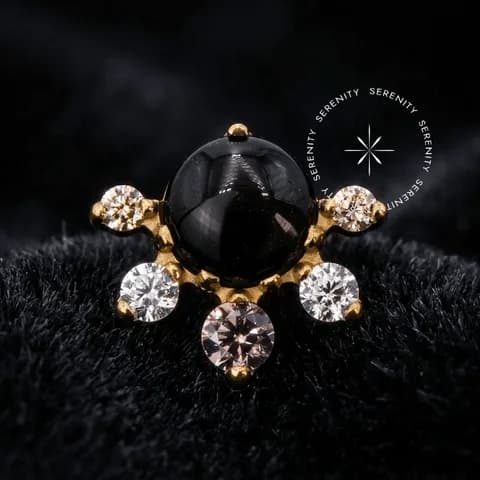 TN2154 - Topo Ônix Cultivada em Laboratório e CZ Rosa e Cristal - Titânio Revestido de Ouro 18k
