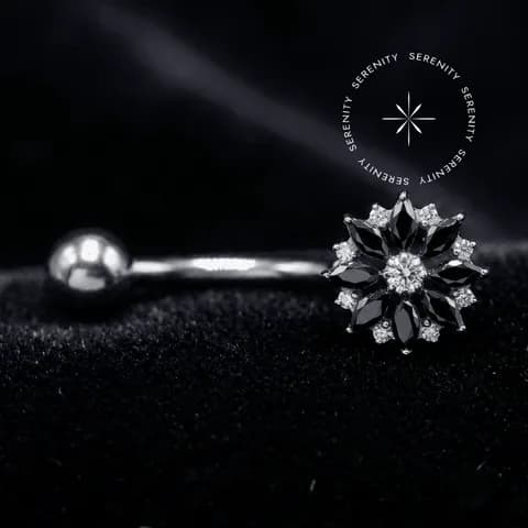 TN1328 - Piercing Umbigo Flor Black - Titânio Grau Implante (ASTM F136)
