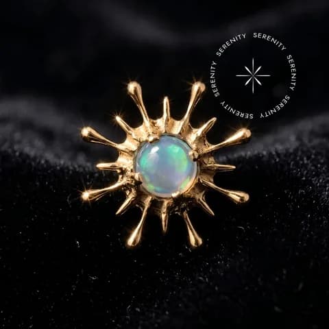 TN1796 - Topo Raios Cravejado Opala Jelly - Titânio Revestido de Ouro 18k
