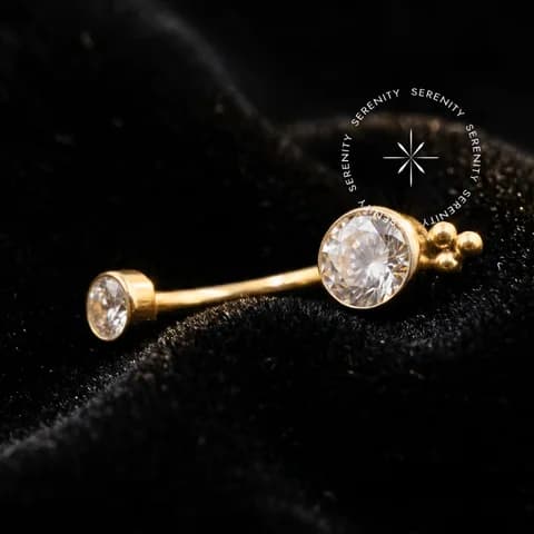 TN332 Piercing de Umbigo Titânio e Ouro 18k 3 Esferas com Zircônia