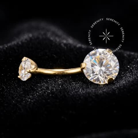 TN482 - Piercing Umbigo Zircônia Cravada - Titânio Revestido de Ouro 18k