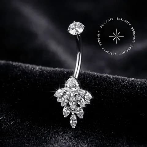 TF19713 - Piercing Umbigo Cluster Floral Luxo - Titânio Grau Implante (ASTM F136)