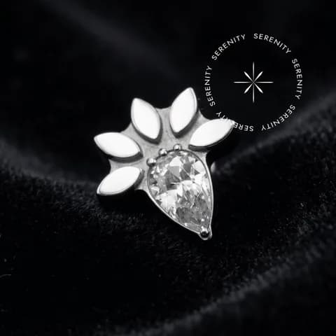 TN514 - Topo Gota Cravejado com Folhas - Titânio Grau Implante (ASTM F136)