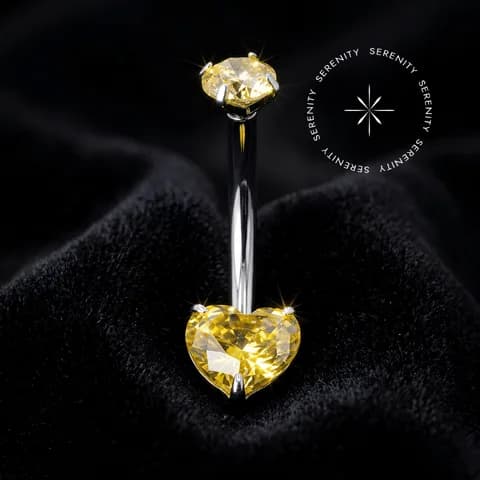 TN2243 - Piercing Umbigo Coração Zircônia Amarelo - Titânio Grau Implante (ASTM F136)