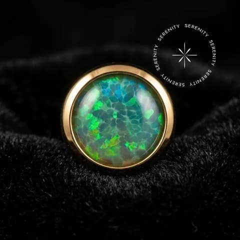 TN1336 - Topo Opala Verde - Titânio Revestido de Ouro 18k