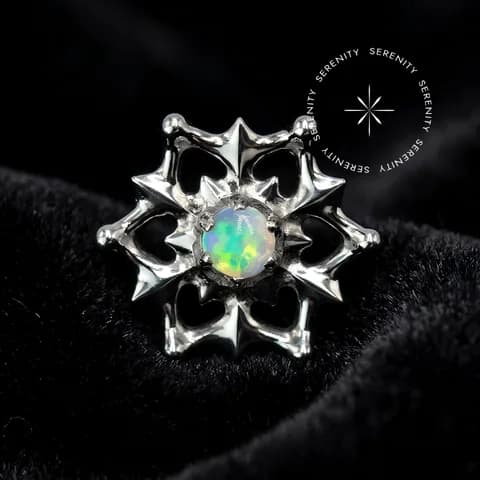 TN1645 - Topo Flor de Lótus Cravejado com Opala - Titânio Grau Implante (ASTM F136)