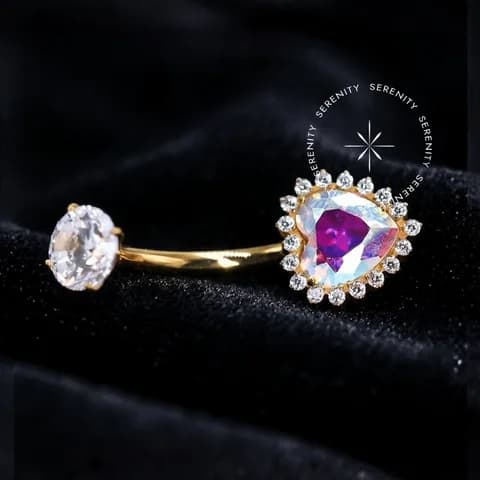 TN1422/3 - Piercing Umbigo Navel Coração Luxo - Titânio Revestido de Ouro 18k