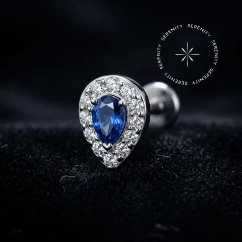 TN 2771 - Labret Gota Azul Royal Cz - Titânio Grau Implante (ASTM F136)