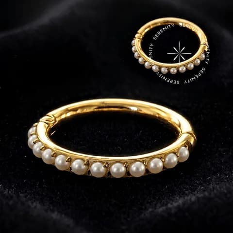 384 - Argola Clicker com Pérolas - Titânio Revestido de Ouro 18k