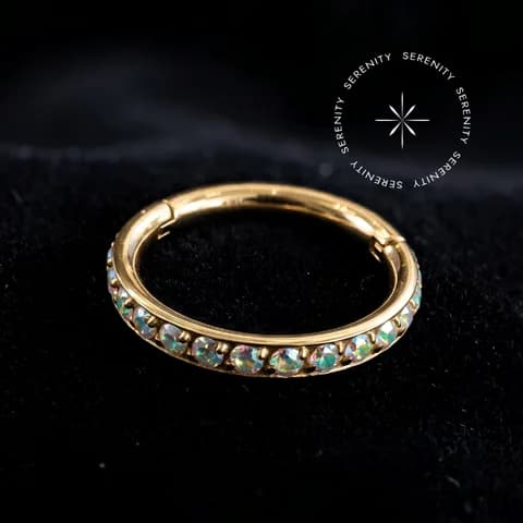 267 - Argola Clicker Cravejada Furta-Cor - Titânio Revestido de Ouro 18k