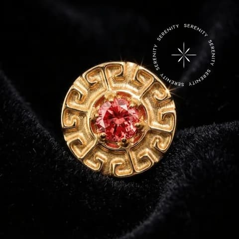 TN1794 - Topo Sol Inca Cravejado - Titânio Revestido de Ouro 18k