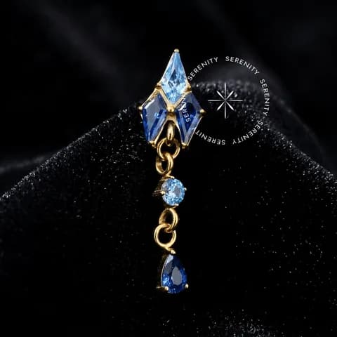 TN1744 - Topo Cascata Azul Escuro e Claro - Titânio Revestido de Ouro 18k