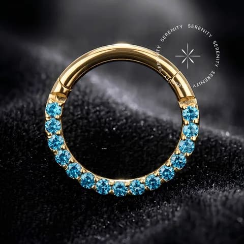 TN1856 - Argola Segmento Frontal Azul - Titânio Revestido de Ouro 18k