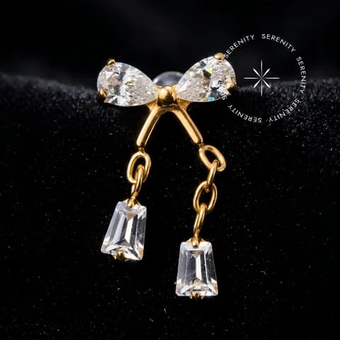 TN2149 - Topo Laço Pingente CZ - Titânio Revestido de Ouro 18k