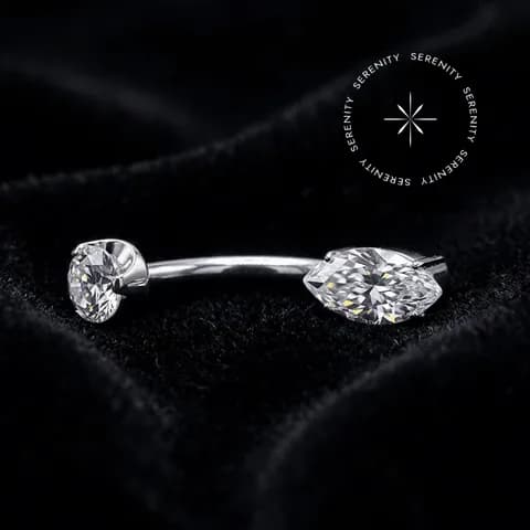 TN1253 - Piercing Umbigo Navel Cravejado Navete - Titânio Grau Implante (ASTM F136)