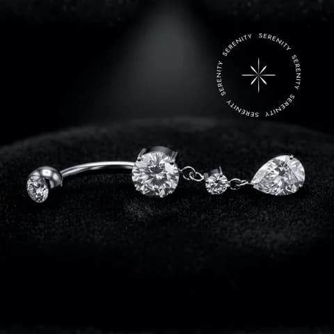 TN1316 - Piercing Umbigo Pingente Gota Luxo - Titânio Grau Implante (ASTM F136)