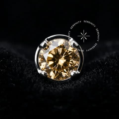 TN2232 - Topo Piercing Prong Flat Zircônia Champanhe Rosca - Titânio Grau Implante
