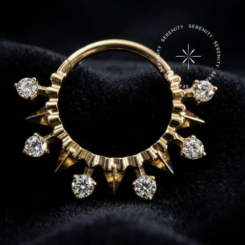PVD 1219 - Argola Clicker Cravejada Sunburst - Titânio Revestido de Ouro 18k