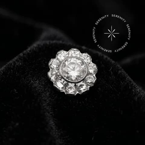 TN362 - Topo Cravejado Flor Radiante - Titânio Grau Implante (ASTM F136)