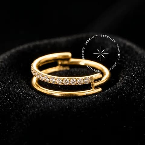 TN686 - Argola Linhas Paralelas Zircônias Premium - Titânio Revestido de Ouro 18k