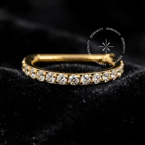 TN74 - Argola D-Ring Haste Reta Cravejada - Titânio Revestido de Ouro 18k