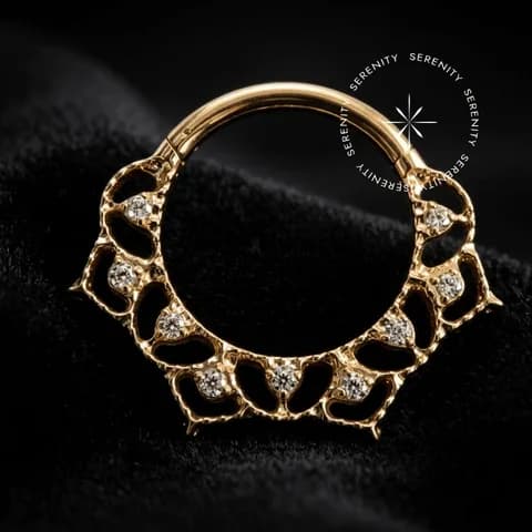 PVD 1198 - Argola Clicker Ornamentada Cravejada - Titânio Revestido de Ouro 18k