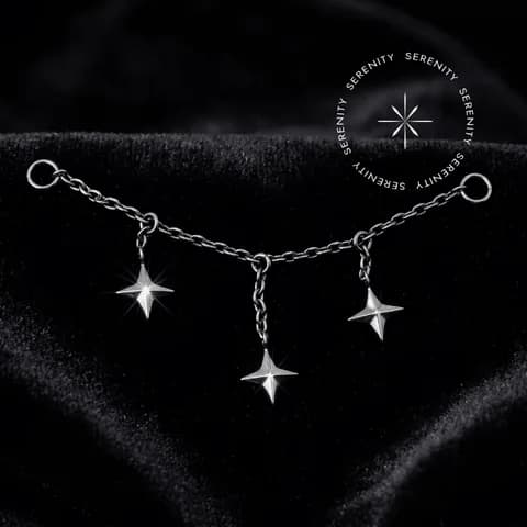 TN2065 - Corrente com Três Pingentes de Estrela - Titânio Revestido de Ouro 18k