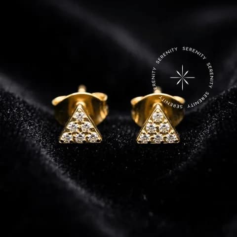 TN1252 - Par de Brincos Triangular Cravejado - Titânio Revestido de Ouro 18k