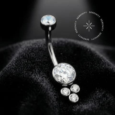 TN242 - Piercing Umbigo Navel Cravejado Flat 3 Gemas - Titânio Grau Implante (ASTM F136)