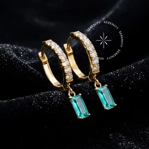 TN2165 - Brinco Argola Clicker Pingente Baguete - Titânio Revestido de Ouro 18k