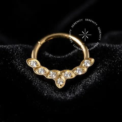 TN621 - Argola Frontal 7 Zircónias - Titânio Revestido de Ouro 18k