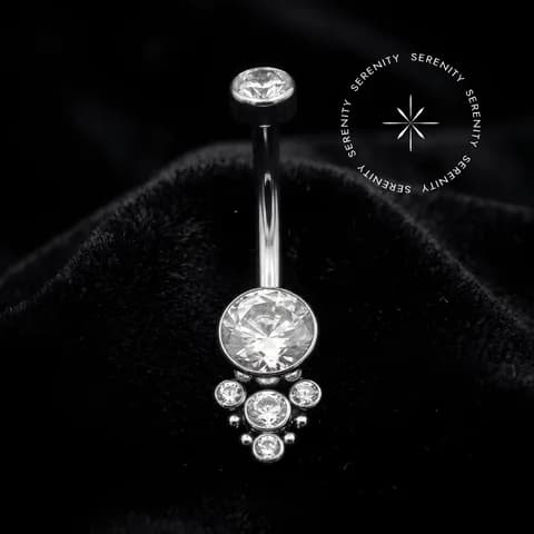 TN581 - Piercing Umbigo Esferas Flat Cravejada - Titânio Grau Implante (ASTM F136)
