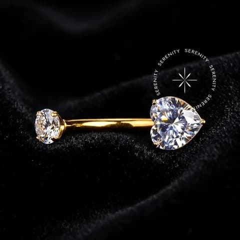 TN1220 - Piercing Umbigo Coração - Titânio Revestido de Ouro 18k