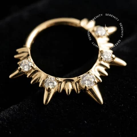 PVD 1194 - Argola Clicker Frontal Cravejada com Spikes - Titânio Revestido de Ouro 18k