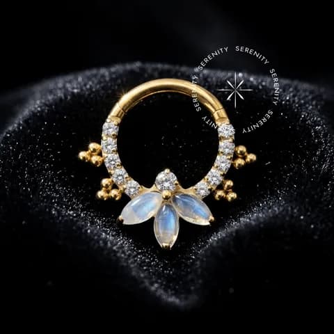 TN1789 - Argola Frontal Pedra da Lua Cultivada em Laboratório - Titânio Revestido de Ouro 18k